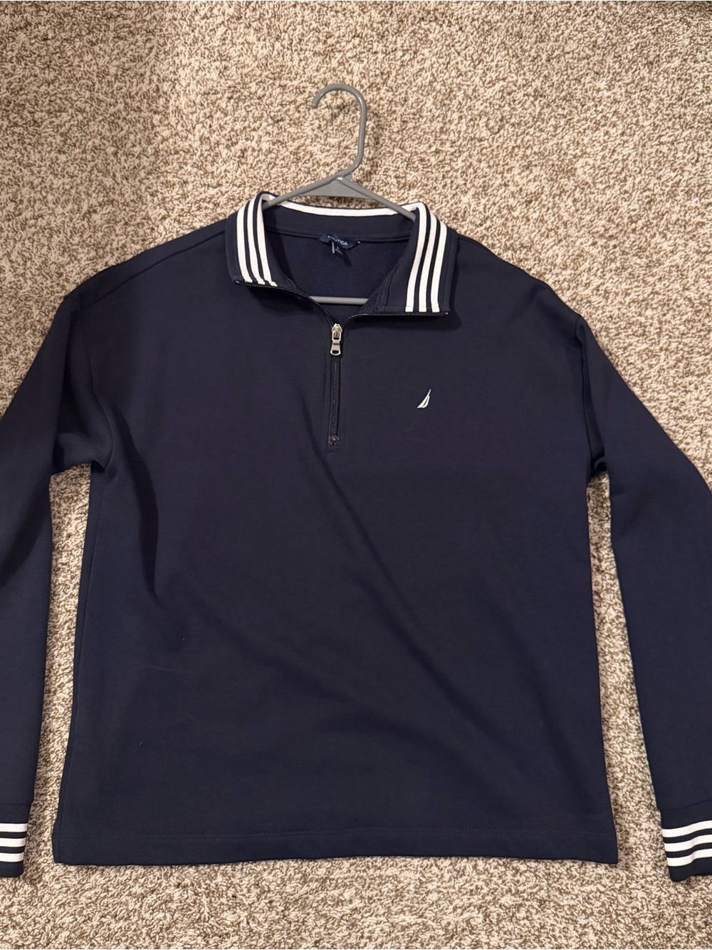 Nautica Navy Pullover with White-Striped Collar